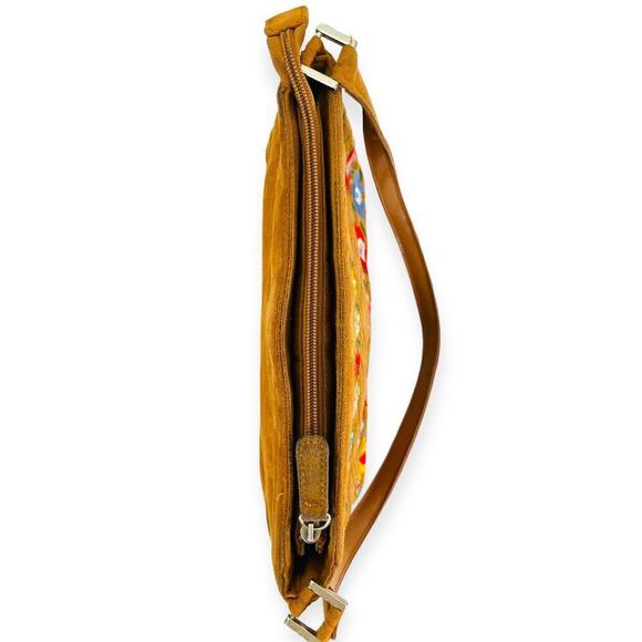 Unbranded Faux Suede Floral Embroidered Mini Handbag Brown Women's Bohemian - Picture 6 of 9